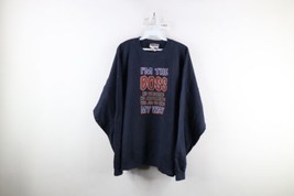 Vintage 90s Mens 2XL XXL Faded Spell Out I&#39;m The Boss Crewneck Sweatshirt Blue - £39.52 GBP