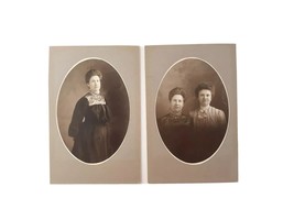 2 Antique Victorian Cabinet Card Photos Sisters Ornate Dresses Ruffle Collars - £20.09 GBP