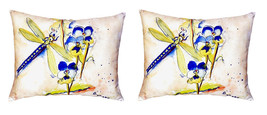 Pair of Betsy Drake Blue Dragonfly No Cord Pillows 16 Inch X 20 Inch - £63.30 GBP