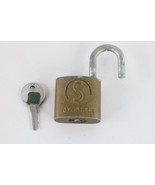 Vintage 50s Slaymaker Cylinder Brass Steel Pad Lock with Key USA Gold - $29.65