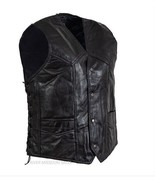 Diamond Plate Black Leather MC Bike Adjustable Lined Vest - Choice Sizes... - $26.74 CAD+