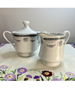 Vintage Cream and Sugar set Blue and White Floral swags - $20.56
