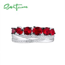 Silver Rings For Women Pure 925 Sterling Silver Glamorous Red Round Glass Ring T - £26.62 GBP