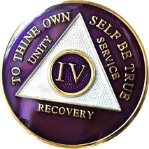 4 Year AA Medallion Metallic Purple Tri-Plate Gold Plated Chip - $17.81