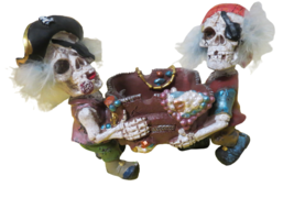 Resin Pirate Skeleton Halloween Footed Trinket Square Bowl B 5&quot; x 5&quot;T - £7.78 GBP
