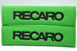 2 pieces (1 PAIR) Recaro Embroidery Seat Belt Cover Pads (Black on Green... - $16.99