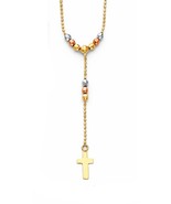 14K Tri Color Gold Bead &amp; Cross Rosary Necklace - €365,53 EUR
