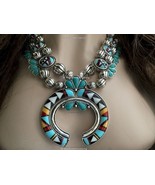 NAVAJO SUNRISE NECKLACE EARRINGS JEWELRY SET NAJA MOSAIC CRESCENT MOON F... - $45.51