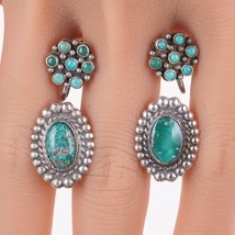 2pr c1940&#39;s Native American sterling and turquoise screw back earrings - £135.15 GBP