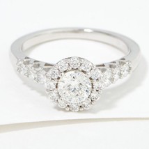 1.00CT Round Cut Moissanite Halo Engagement Ring 14K White Gold Plated Silver - $94.80