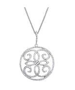 0.95 Carat Scroll Design Round Cut Diamond Chain 16''Pendant 14k White Gold - $26,658.82 MXN