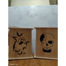 2 Wooden Lanterns with color changing LCD Ghost and Skull - £10.30 GBP