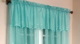 New Embroidered Floral Teal Blue Sheer Valance Curtain 54&quot; X 18&quot; Habitat Roslyn - £19.74 GBP