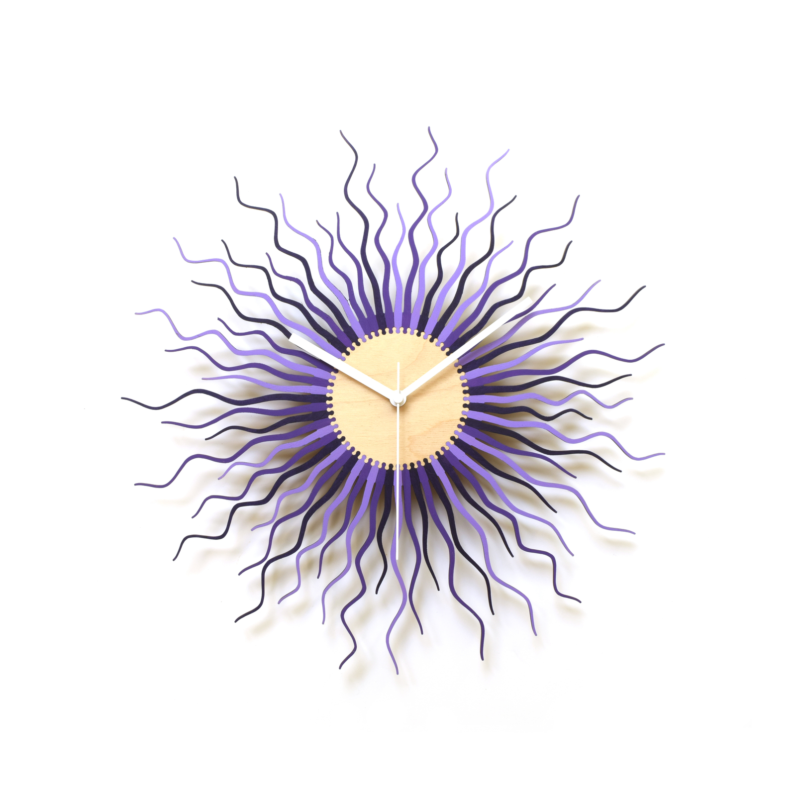 Large size contemporary wooden wall clock with shades of purple - Medusa purple