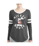 Mickey Mouse Graphic Varsity Stripe Long Sleeve V-Neck T-Shirt Junior Si... - £11.10 GBP