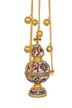 Enamel High Quality Gold Plated Orthodox Incense Burner 11X23cm - $532.60