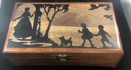 Vintage Pilliod Art Box Silhouette Dog Family 10”x6”x3.25” Dovetail Wood... - $37.57