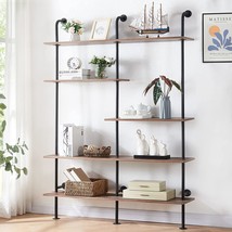 Wall Mounted Industrial Iron Pipe Shelf, Oak Brown, 5-Tier Open Wall Mount - £118.78 GBP