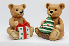 Christmas Teddy Bear Porcelain Figurines Gift Tree Homco #5505 Set of 2 ... - £8.65 GBP