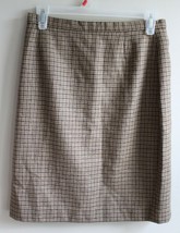 Vtg 90s Jones NY Country 6 Brown Lambswool Houndstooth Pencil Skirt - £21.07 GBP