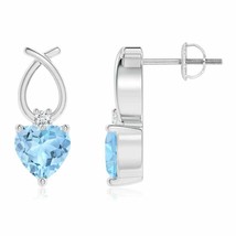 Aquamarine Heart Stud Earrings with Diamond in 14K Gold (Grade-AAA , 5MM) - £523.24 GBP