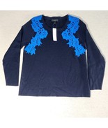 J. Crew Women&#39;s Small Navy Blue Pullover Sweater Lace Crochet Shoulder N... - $53.50 CAD