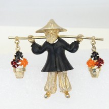 Vintage Hattie Carnegie Asian Man Flower Vendor Enamel Resin Brooch Unsi... - £36.59 GBP