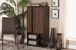 Macey Two-Tone Walnut Brown and Black 2-Door Shoe Storage Cabinet - $3,209.84 MXN
