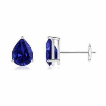 ANGARA Lab-Grown Blue Sapphire Stud Earrings in 14K Gold (Size-7x5mm, 2.26 Ct) - £749.54 GBP