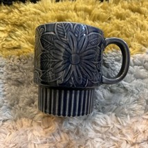 Vintage Ceramic Stacking Tea Coffee Cup Mug MCM Navy Blue Floral Japan - £5.59 GBP
