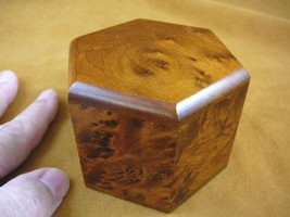 (BOX-261) BURL BOX hexagon med Thuya Wood African carved carving Morocco Exotic - £27.06 GBP