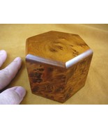 (BOX-261) BURL BOX hexagon med Thuya Wood African carved carving Morocco... - $46.11 CAD