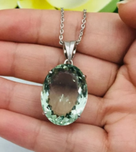 9.25 ct Green Amethyst pendant Oval cut 925 sterling silver stone pendant - £40.16 GBP
