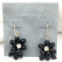 TALBOTS flower drop earrings - NEW goldtone black beads rhinestone center dangle - £11.99 GBP