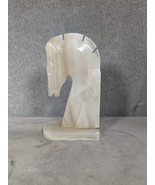 Vintage Stone Carved Horse Head Silhouette Alabaster Marble White 7&quot; - C... - $19.98