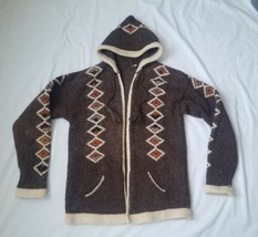Vintage 1970s Wool/cotton Hooden Open Front Boho Festival Knit Sweater Cardi M/L - £44.89 GBP
