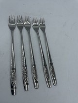 Oneida Rose Pendant Cocktail Forks Distinction Deluxe Hh Vintage Floral Set 5 - £19.77 GBP