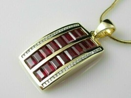 2.20Ct  Baguette Cut Simulated  Red Ruby Pendant 14k Yellow Gold Over Women - £69.89 GBP