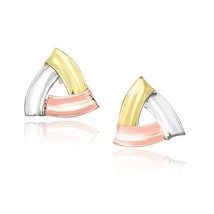 14k Tri-Color Gold Unique 0.42in Triangular Open Style Post Earrings - £207.83 GBP