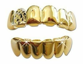 High Quality 14K Gold GP Mouth Teeth Diamond Cut Grillz Upper Lower Set w Molds - £10.16 GBP