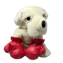 Soft Things White Boxer Bulldog Plush Toy Red Boxing Gloves 14 Inch Vintage 90s - £23.56 GBP