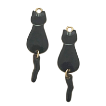 10 Black Cat Charms Moving Tail Feline Gold Bead Drops 1.37&quot; Beading Pendants - £3.94 GBP