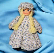 Vintage Handmade Fabric Prairie Rag Doll Plastic Face Blonde Braids Cottagecore  - £18.67 GBP