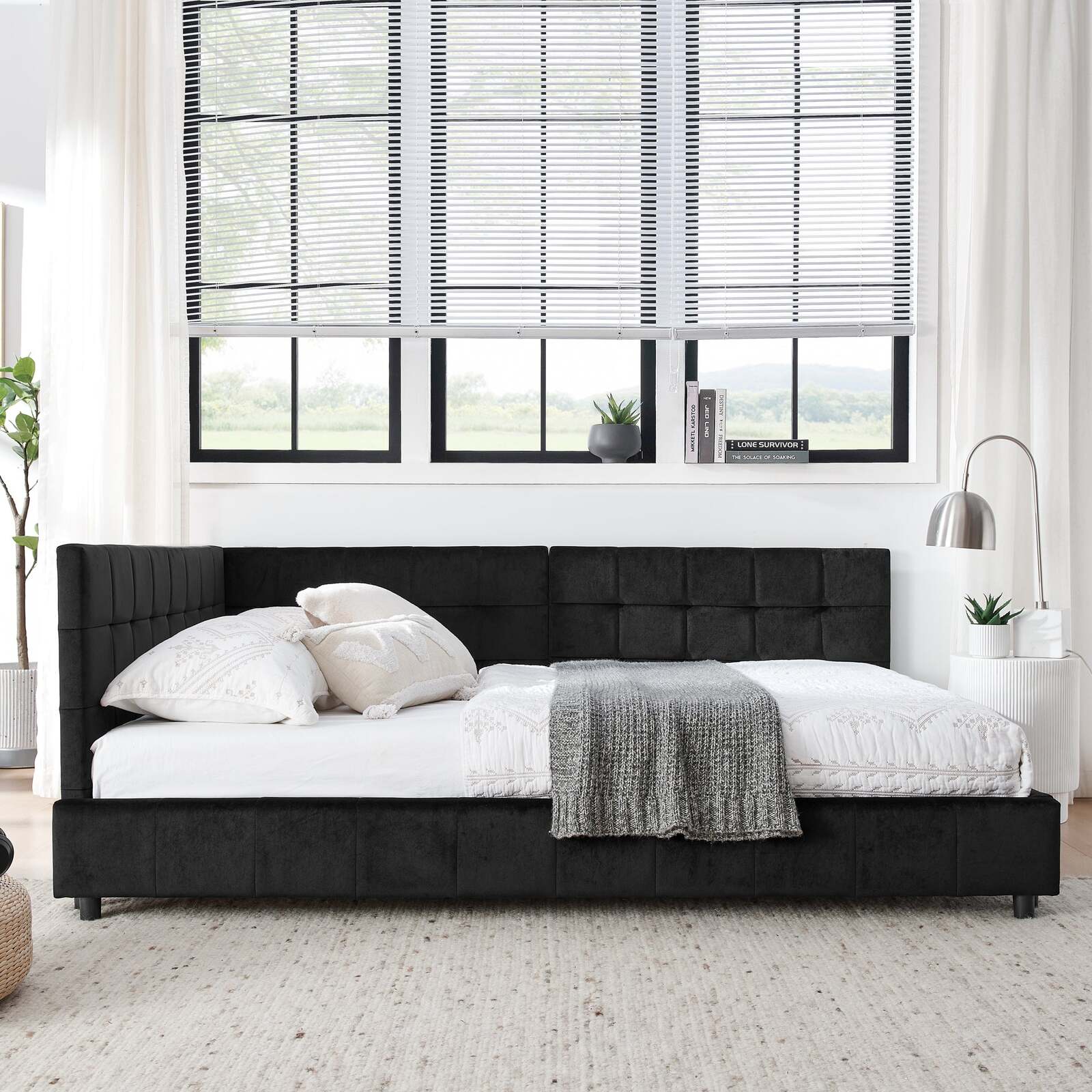 Full Size Upholstered Tufted Bed Frame Velvet Black Sofa Item image 4