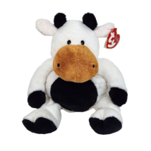 Ty Pluffies 2002 Grazer Black + White Cow Stuffed Animal Plush Toy Soft W/ Tag - £24.52 GBP