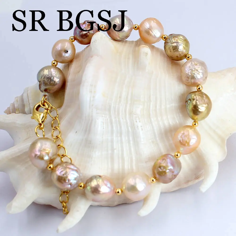 10-11mm Pink Gold Freeform Natural Freshwater Pearl Chains Women Adjusble Pearl  - £31.11 GBP
