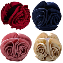 4 Pcs Hair Claws with Big Large Rose Flower, Ribbon Silk Chiffon Rose Large Bows - £18.14 GBP