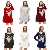 Holiday Winter Cute Glitter Sparkle Reindeer Antler Long Sleeve Tunic To... - £23.31 GBP+