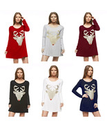 Holiday Winter Cute Glitter Sparkle Reindeer Antler Long Sleeve Tunic To... - $41.09 CAD
