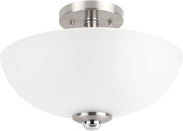 Brushed Nickel, Chrome Accents, Frosted Glass Shade, Light Fixtures Ceiling - $30.97